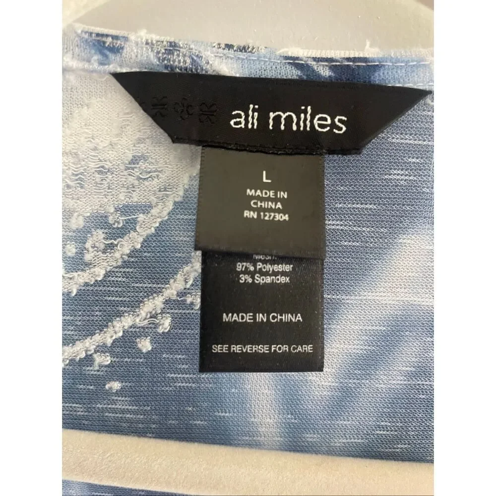 Ali Miles Blue Kimono Cardigan Women’s Large Resort Wear Sheer Swimsuit Coverup
